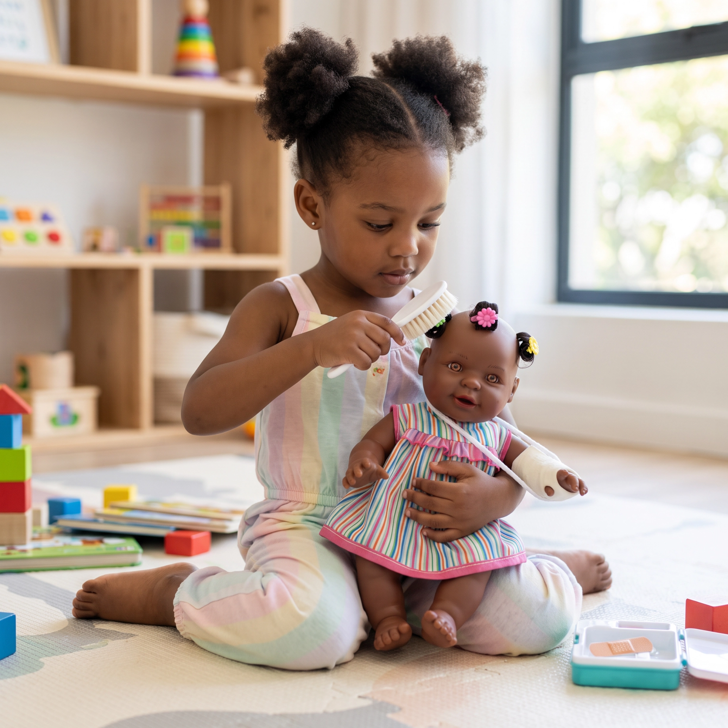 Criança menina brincando e cuidando do boneca Tri Li Li Gessinho ZAP Brinquedos